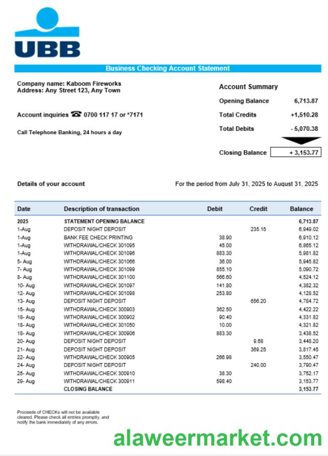 UBB business firm statement Word and PDF format